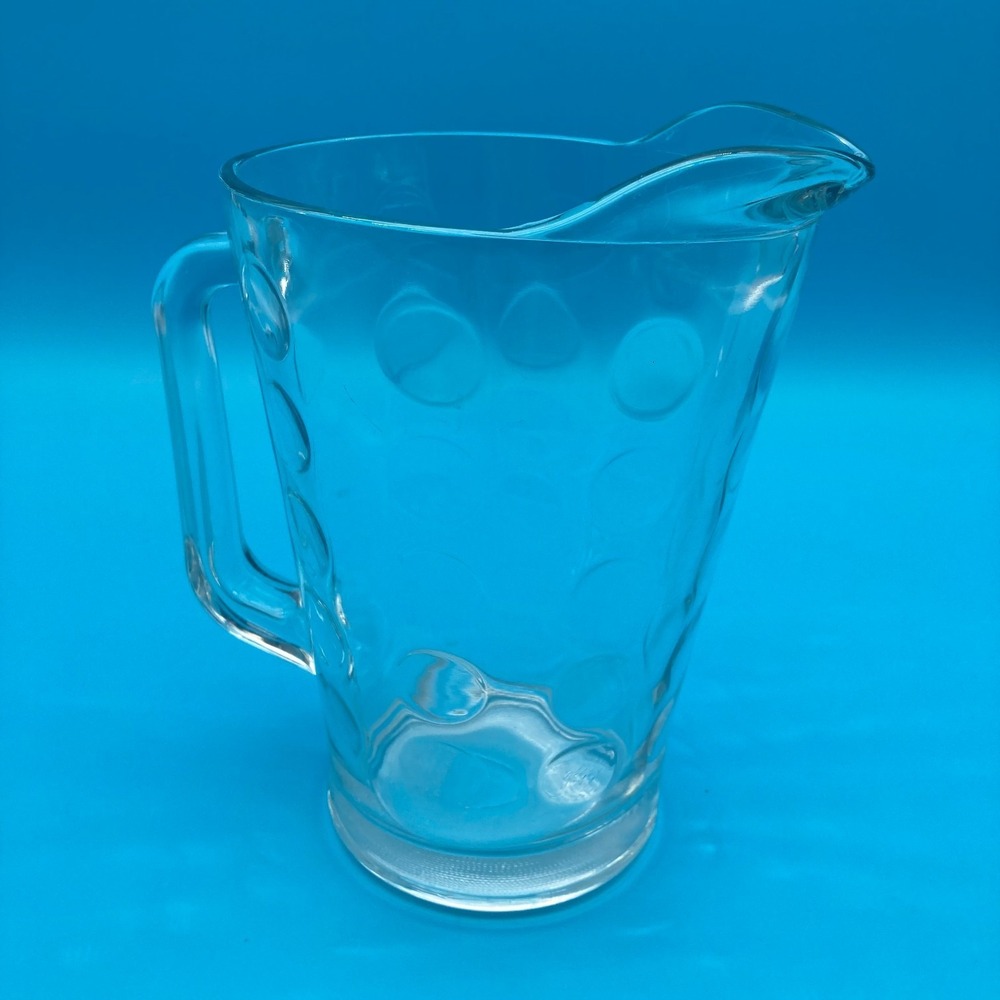 Vintage Libbey Crisa Thumbprint Glass Pitcher Clear Coin Dot MCM Style